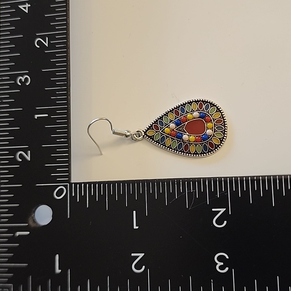 Boho TEARDROP EARRING Crimson color center EB - Picture 3 of 3
